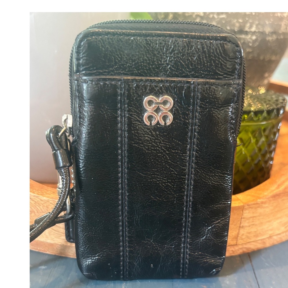 Coach Black Patent Leather Zip Around Wristlet Wallet Pink Interior CC Logo